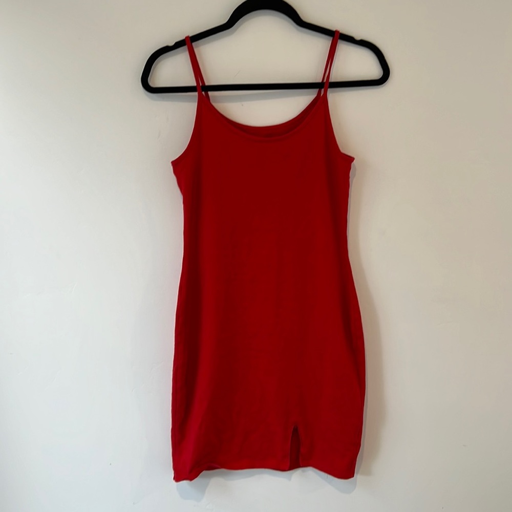 Slim red dress with spaghetti straps